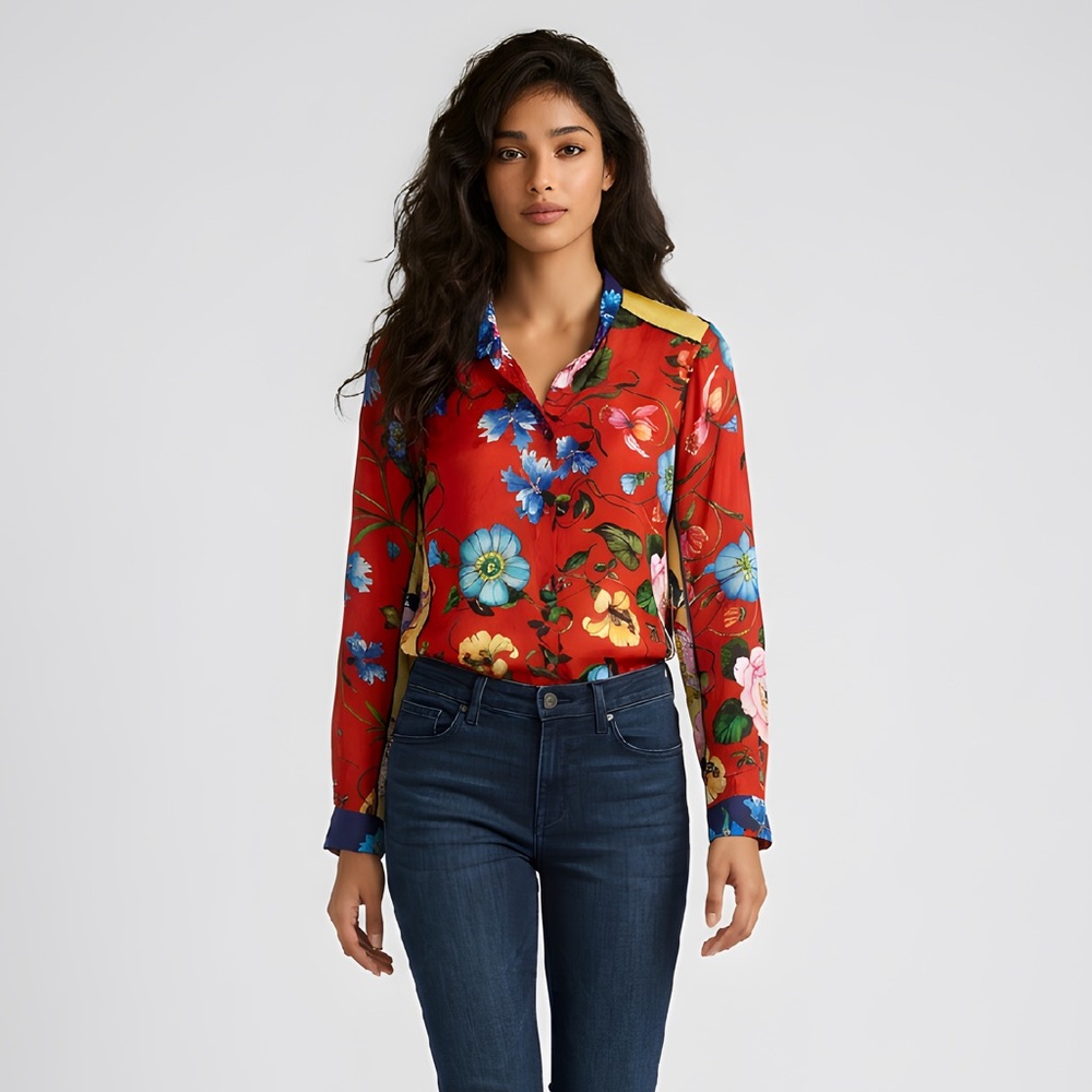 JOHNNY WAS Floral Button Down Blouse.